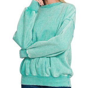 NWT Zenana Acid Wash Fleece Oversized Pullover